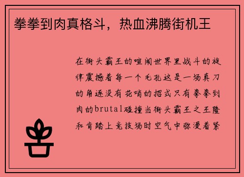 拳拳到肉真格斗，热血沸腾街机王