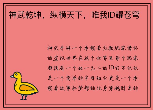神武乾坤，纵横天下，唯我ID耀苍穹